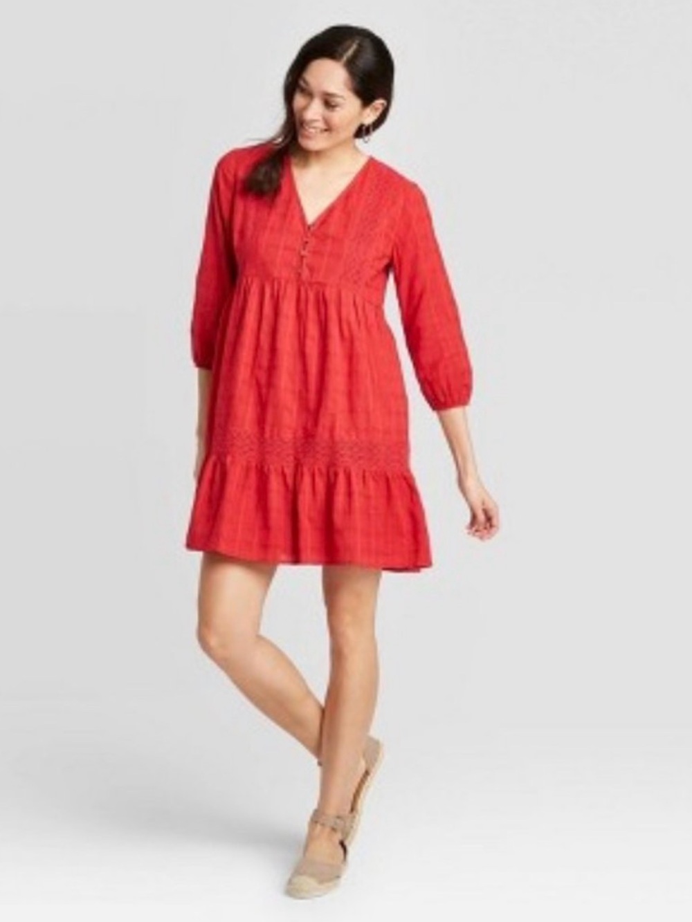 🩷 Knox Rose Red Boho Babydoll dress Size L